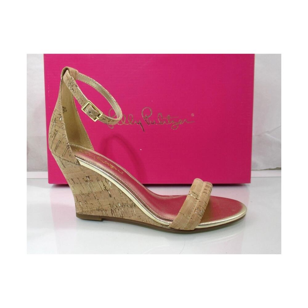 Lilly Pulitizer Jenna Wedge Heel Ankle Strap Sandals Natural Cork Size 8.5